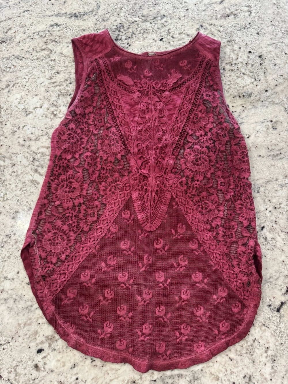 Free People maroon Lace-Front Knit Tank